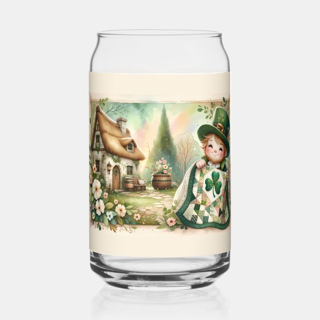 Cottage Leprechaun Patchwork Quilt Scene Dosenglas (Vorderseite)