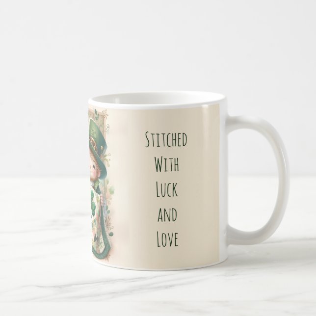 Cottage Leprechaun Patchwork Quilt Scene Kaffeetasse (Rechts)