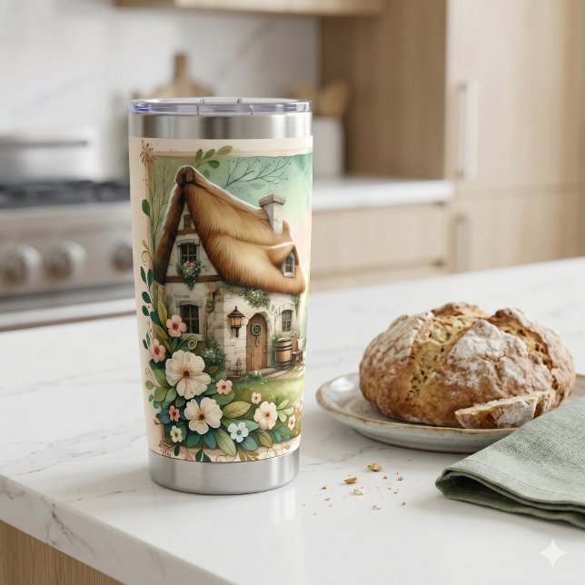 Cottage Leprechaun Patchwork-Quilt Szene Isoliert Thermobecher (Cottage Leprechaun Patchwork Quilt Scene Insulated Tumbler)