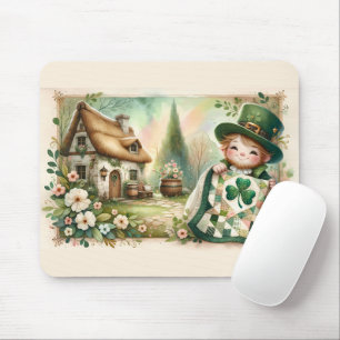 Cottage Leprechaun Patchwork Quilt Szene Mousepad