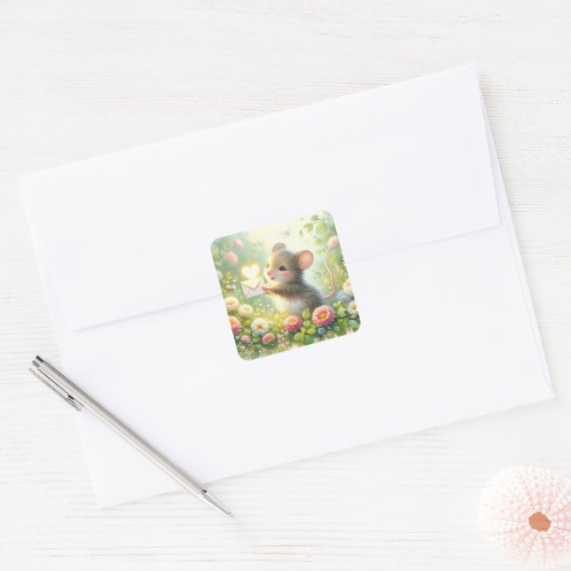 Cottage Mouse Love Letter Meadow Quadratischer Aufkleber (Umschlag)