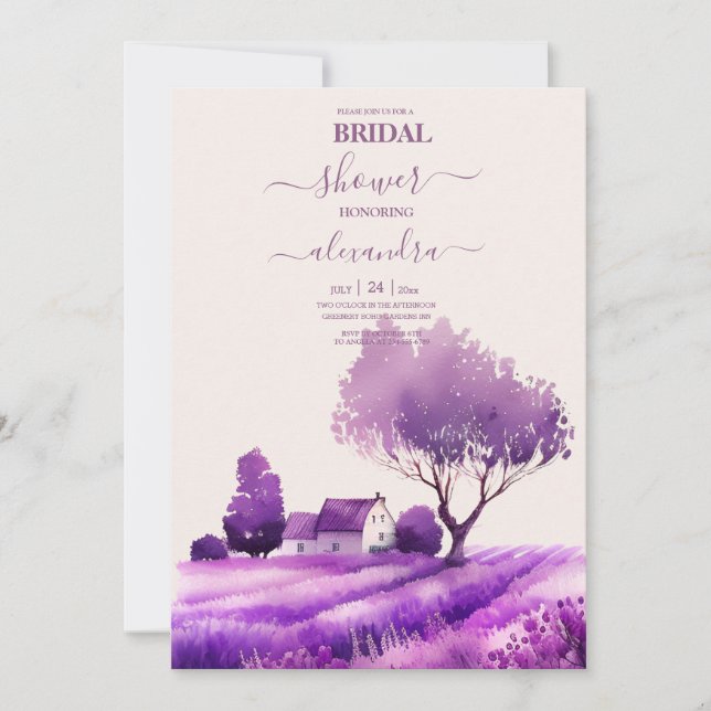 Cottage rustique Lavande violette Invitation nupti (Devant)