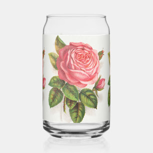 Cottagecore Antike Pink-Rosen-Blumenillustration Dosenglas