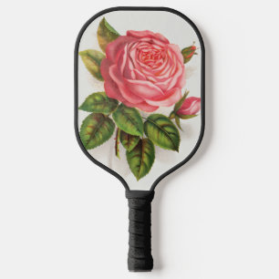 Cottagecore Antike Pink-Rosen-Blumenillustration Pickleball Schläger