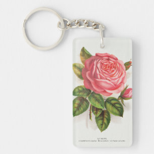Cottagecore Antike Pink-Rosen-Blumenillustration Schlüsselanhänger