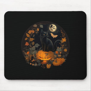 Cottagecore-Ästhetik Florale Schwarze Katze Kürbis Mousepad