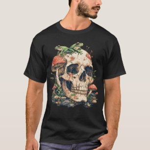 Cottagecore-Ästhetik-Frosch-Pilz-Totenkopf T-Shirt