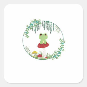 Cottagecore-Ästhetik Kawaii Frosch Goblincore Süß Quadratischer Aufkleber