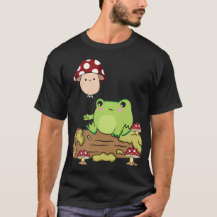Cottagecore-Ästhetik Kawaii-Frosch hält einen Pilz T-Shirt
