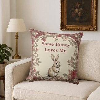 Cottagecore Beige Some Bunny Loves Me Vintage Chic Kissen