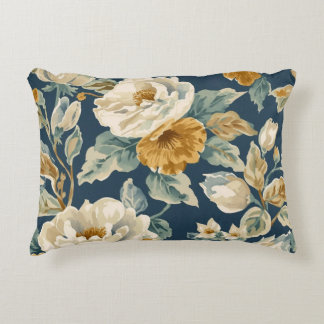 Cottagecore Blau Senf Gelb Creme Blumen Druck Dekokissen