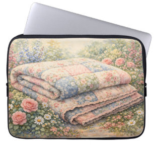 Cottagecore Blumen-Patchwork-Quilt Aquarell Laptopschutzhülle
