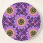 Cottagecore Butterfly & Flower Grid Pattern Getränkeuntersetzer<br><div class="desc">Step into a whimsical garden with this unique textured floral pattern. The design features large, stylized sunflowers (or dahlias) in a stunning gradient of purple, pink, and orange, giving them a soft, velvet-like appearance. Cute purple butterflies flutter between the blooms, all set against a delicate pastel pink trellis background. Perfect...</div>