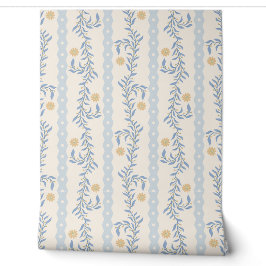 Cottagecore Climbing Floral Stripes Blue & White Tapete