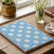 Cottagecore Daisy Floral Aesthetic Blue Notebook