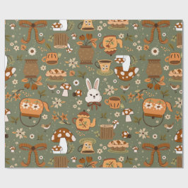 cottagecore easter bunny rabbit green geschenkpapier