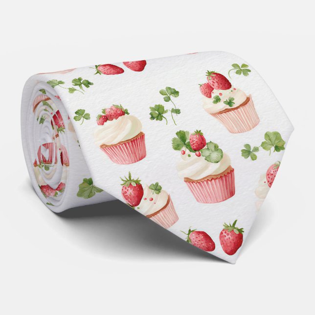 Cottagecore-Erdbeer-Cupcake-Krawatte Krawatte (Gerollt)