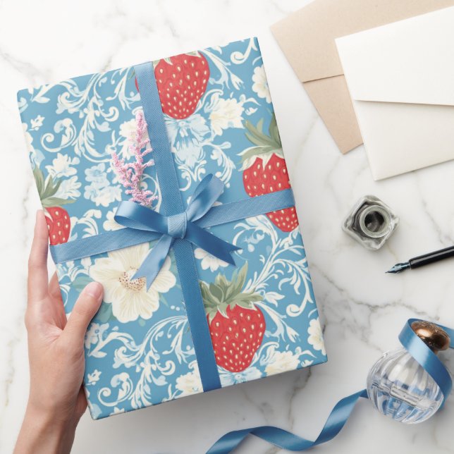 Cottagecore-Erdbeer-Muster  Geschenkpapier (Schenken)