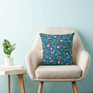 CottageCore Floral Pillow in Deep Blue und Red Kissen