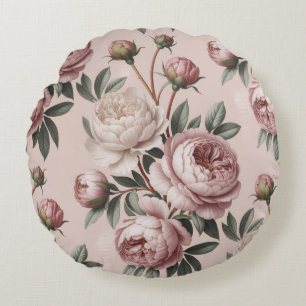 Cottagecore Floral Romantischer Vintage-Pfingstros Rundes Kissen