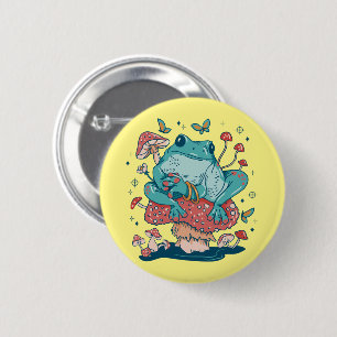 Cottagecore-Frosch auf Pilzhaus Button