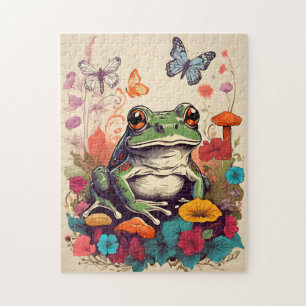 Cottagecore-Frosch-Puzzle Retro-Schmetterlinge Pil