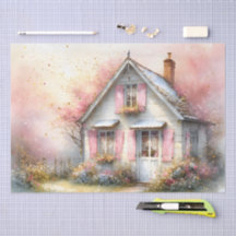 Cottagecore-Frühlingsheim im Blütenflor in Aquarel