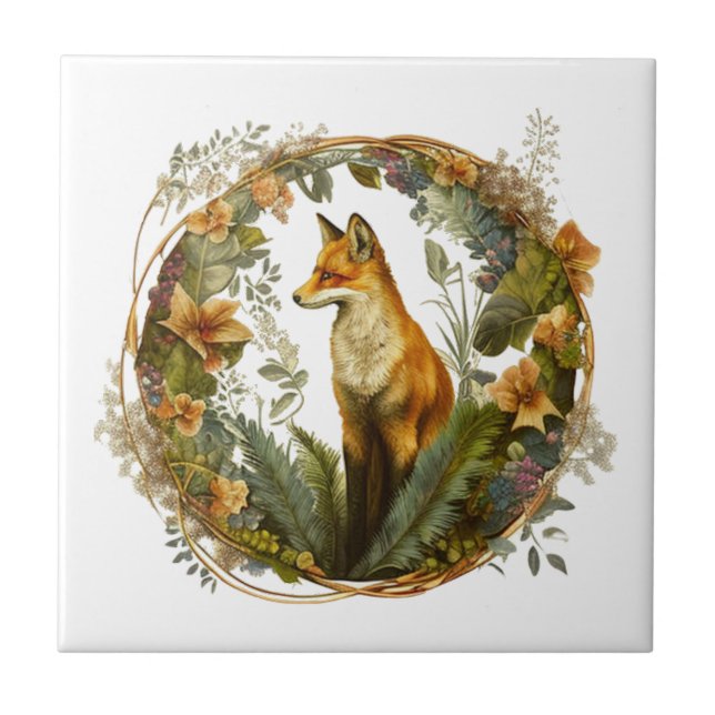 Cottagecore Fuchs Vintage Fliese (Vorderseite)