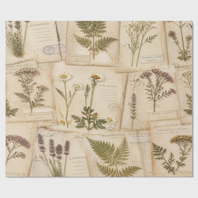 Cottagecore Herbarium Wrap Geschenkpapier (Flach)
