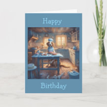 Cottagecore-Hund backt in der Küche zum Geburtstag