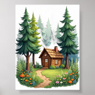 Cottagecore-Hütte Wald Wildblumen Naturflucht Poster