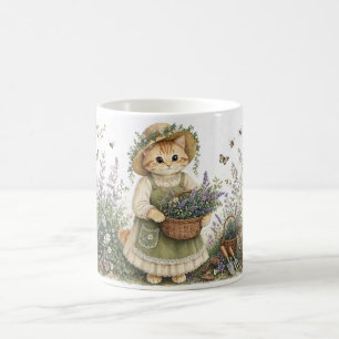 Cottagecore-Kätzchen-Lavendel-Gartenkunst Kaffeetasse