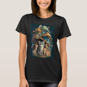 Cottagecore-Katze Pilze Gothic-Katze-Kunst Pilz T-Shirt