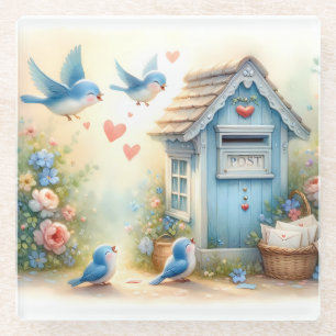 Cottagecore-Liebesbriefe Blauepostkasten Glasuntersetzer