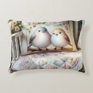 Cottagecore-Liebesvogel-Blumen-Quilt-Szene Dekokissen