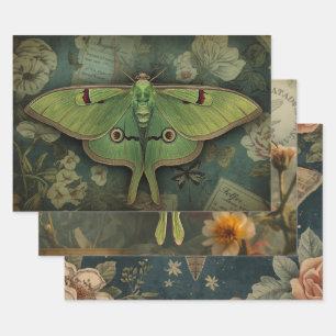 Cottagecore-Mondschmetterling Gothischer Mondschme Geschenkpapier Set