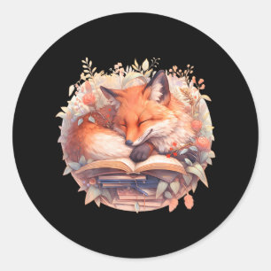 CottageCore Niedlich Fox Floral Boho Bücher Runder Aufkleber