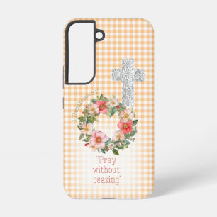 Cottagecore Orange Karo Rosen Kranz Kreuz Glaube Samsung Galaxy Hülle