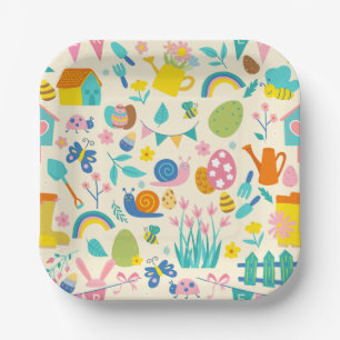 Cottagecore-Oster-Schnecken-Insekten-Biene-Garten Pappteller