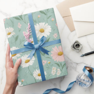 Cottagecore-Pastell-Daisy-Minz-Fleurendesign Geschenkpapier