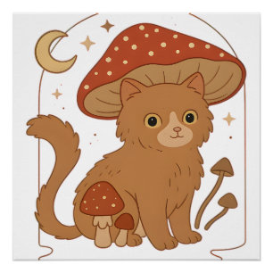 Cottagecore Pilz Katze mit Hut � Cute Vintage G Poster