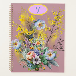 CottageCore Pink Wasserfarben Frühlingsblumen Planer