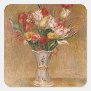 Cottagecore Renoir Florales Vintage-Tulpen-Kunst Quadratischer Aufkleber