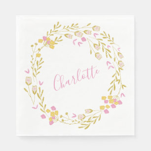 Cottagecore Rosa Grüne Zierliche Blumenkranz Name Serviette