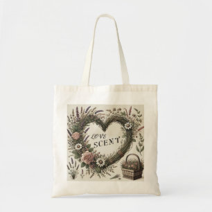 Cottagecore Sac fourre-tout de coeur floral "Aimer