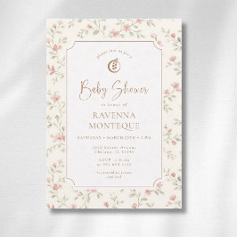 Cottagecore-Sage-Blush-Blumen-Gold-Baby-Party Einladung