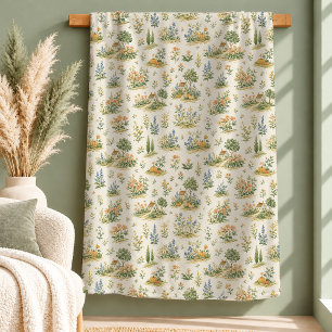 Cottagecore Salbei Wasserfarben Blumen Wurfdecke Sherpadecke