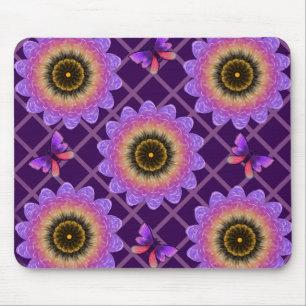 Cottagecore-Schmetterling & Blumenrastermuster Mousepad