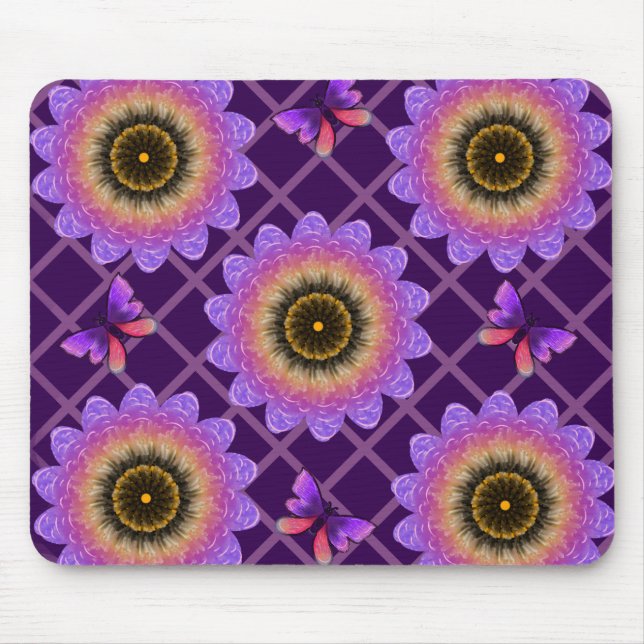 Cottagecore-Schmetterling & Blumenrastermuster Mousepad (Vorne)