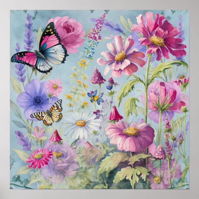 Cottagecore-Schmetterlingsgarten  Poster (Vorne)